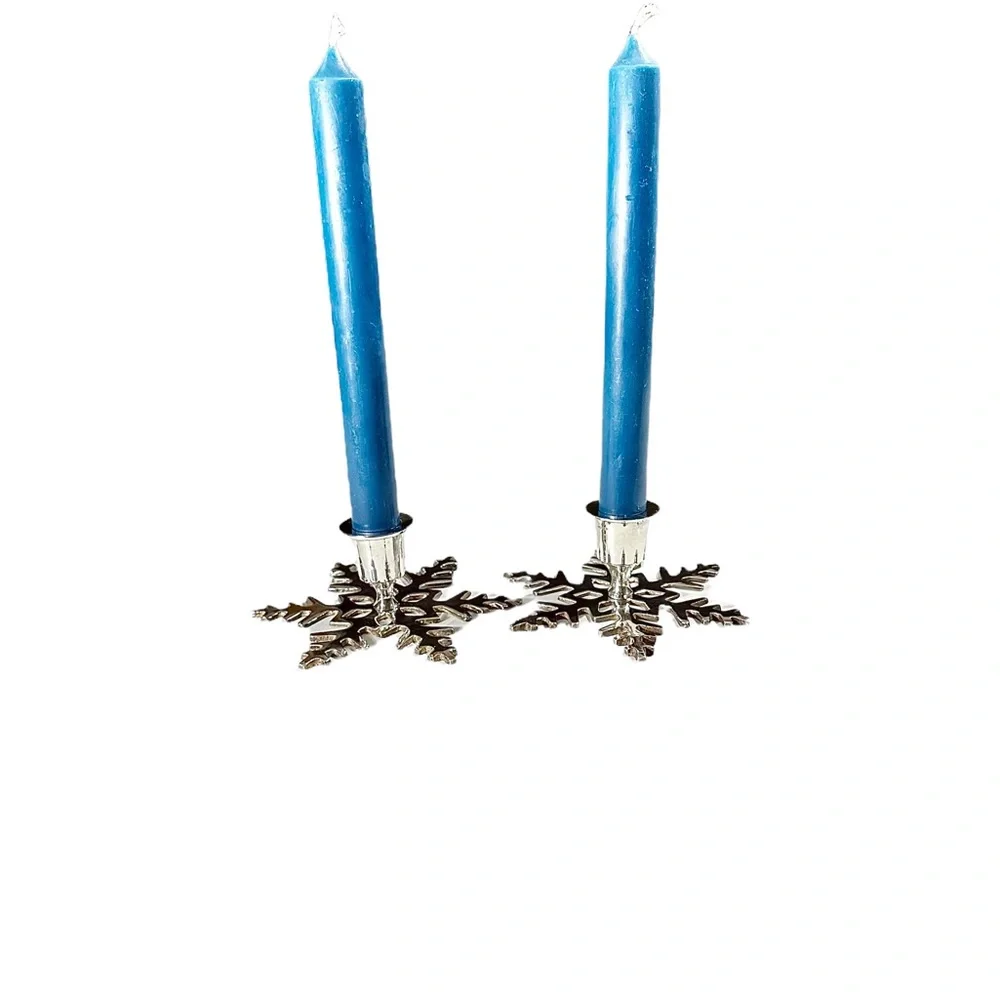 Silver plated snowflake candlestick holders, Christmas candle holder